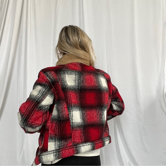 NSF Clothing Wool Plaid Red Sherpa Bomber Jacket XS - Picture 4 of 8